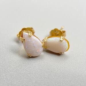 Vintage 14K Gold Opal Pear Stud Earrings by Beaucraft